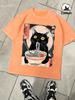 Cat Likes To Eat Noodles And Daydream Washed Mens TShirt Retro Summer Cotton Tee Fashion Basics Clothing Unisex Soft Loose Top