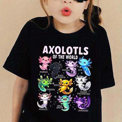 T-shirt Grafica Stampa 3D Axolotl Cartone Animato Colorati Estate Casual Comoda Vestiti per Bambine T-shirt a Maniche Corte per Bambini Top