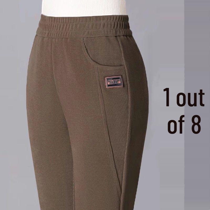 Women's High-Waist Elastic Corduroy Harem Pants - Thickened Velvet for Autumn/Winter