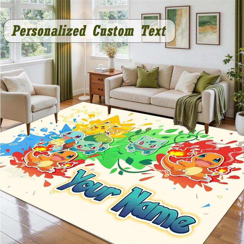 Crystal Velvet Square Rug Custom NamePokémon Pattern Non Slip Home Floor Decor Rug