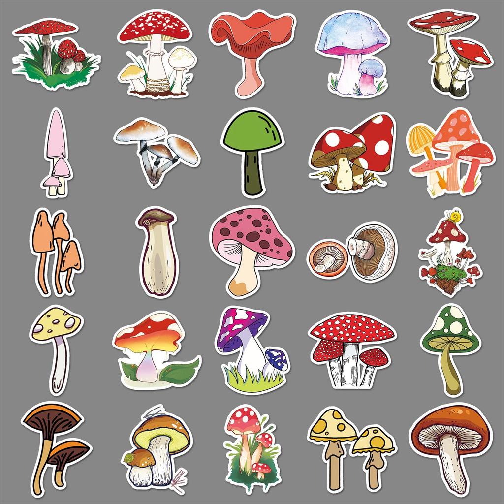 Mushroom Graffiti Stickers Set: 50 Sheets for Notebooks, Skateboards, Water Bottles, and Luggage