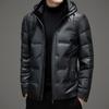 Daunenjacke mit Kapuze für Herren, Winter, neue Daunenjacke aus PU-Leder für Herren, Mantel, warme, verdickte Lederjacke, Ledermantel