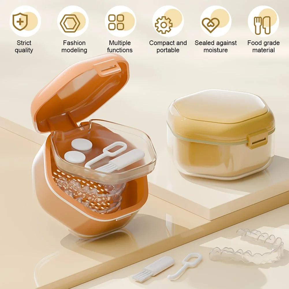 UNTIOR Orthodontic Retainer Braces Storage Soaking Box with Strainer Denture Cups Portable Daily Travel Denture Cleaning Holders