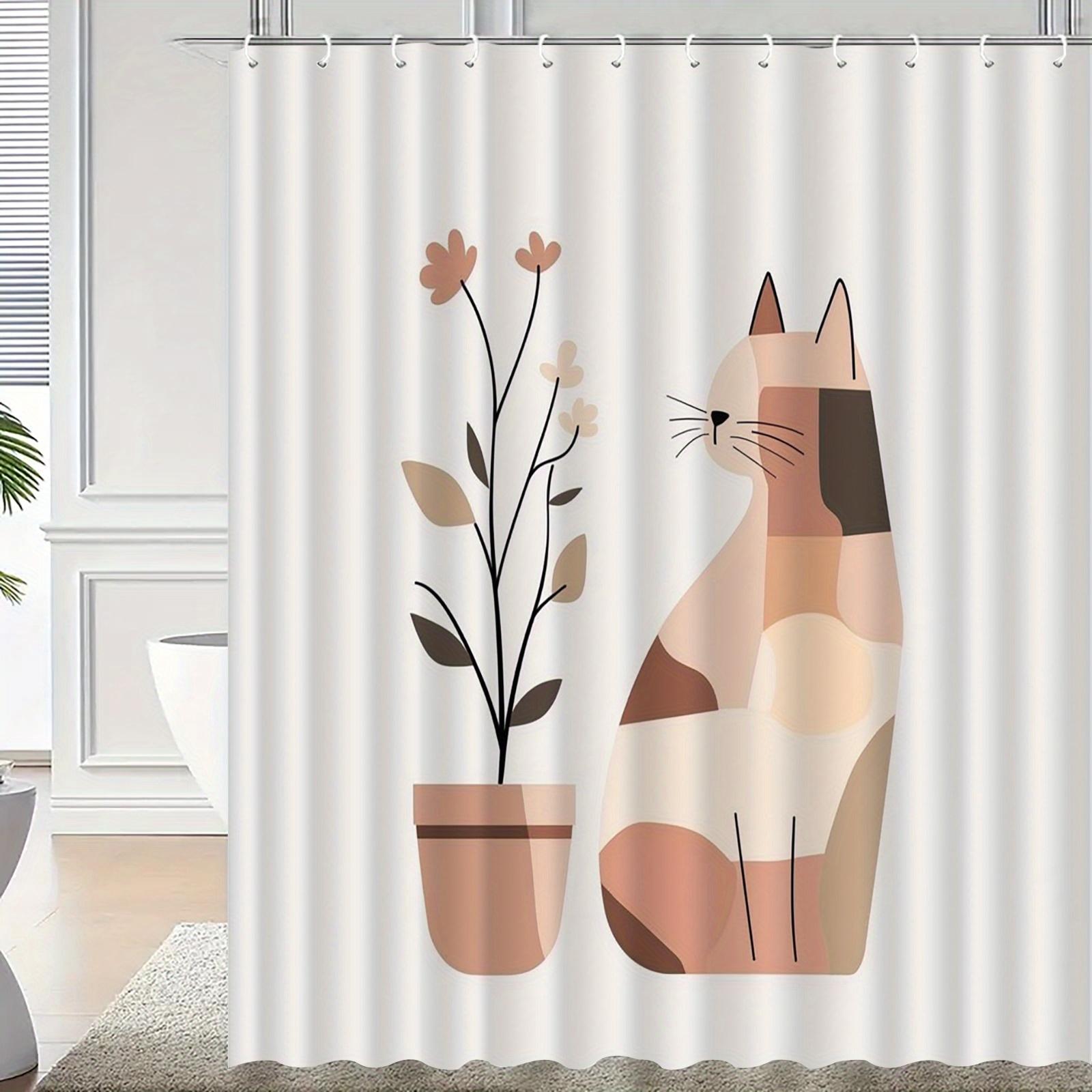 

Whimsical Cat & Floral Shower Curtain - Artistic Design, Polyester, Machine Washable, Pink/Brown/White Cats, Perfect Bath Decor W60H190(CM)-1 Pcs