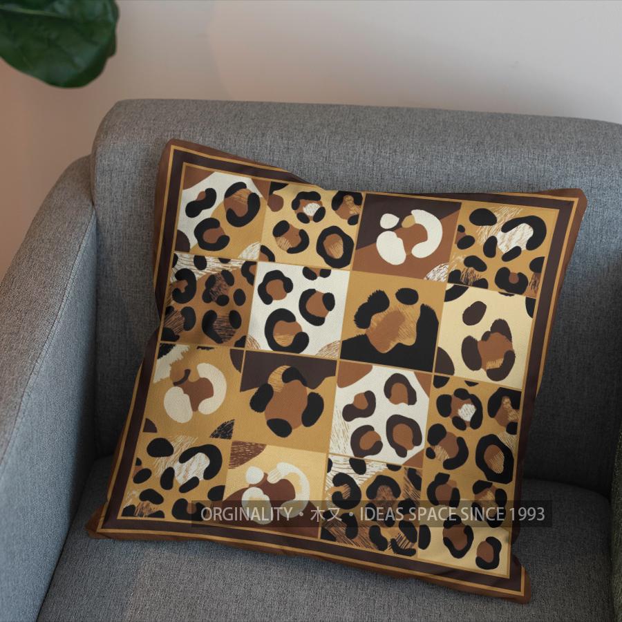 2D Leopard-Patterned Pillowcase With Geometric Design Pattern Cushion Cover Suitable For Sofa Bedroom Car Pillow Cover