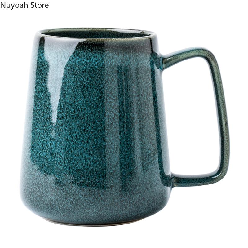 Retro Green Large Ceramic Cup Home Mug Big Belly Mug Office 750ml Large Capacity Water Cup Living Room Kitchen Bar Supplies