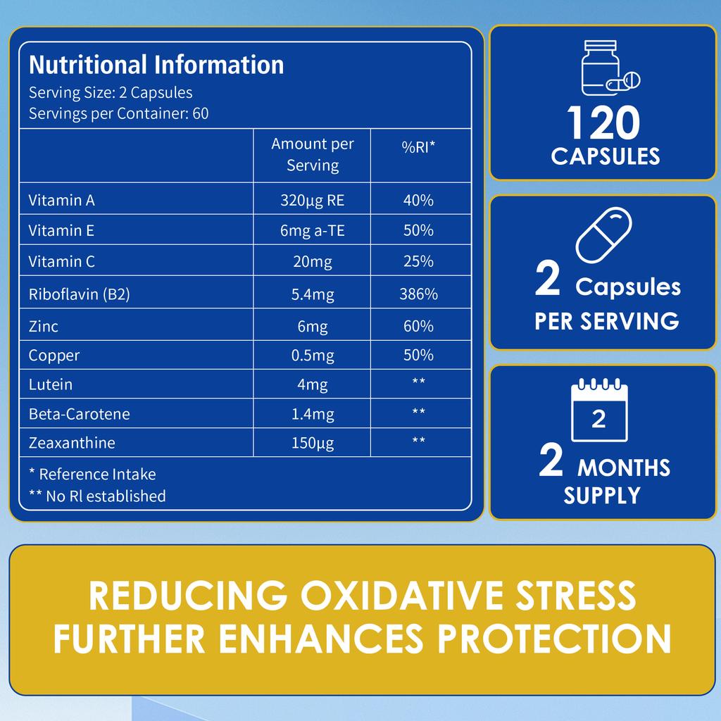 Rich In Vitamin A, Lutein, Zeaxanthin Capsules, Supports Eye Health, Antioxidant Properties, Suitable for Adults.