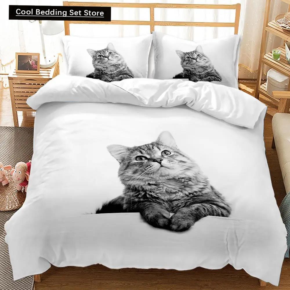 Cat Duvet Cover Cats and Dogs Play Christmas Animal Pet Bedding Set for Kids Teens Double Queen King Size Polyester Qulit Cover