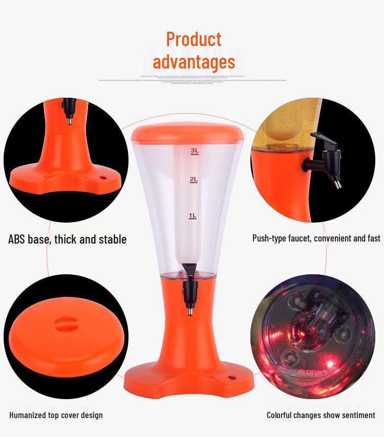 Torre Erogatore Luminosa per Bevande da 3L – Bicchieri Resistenti per Birra, Succhi o Cocktail