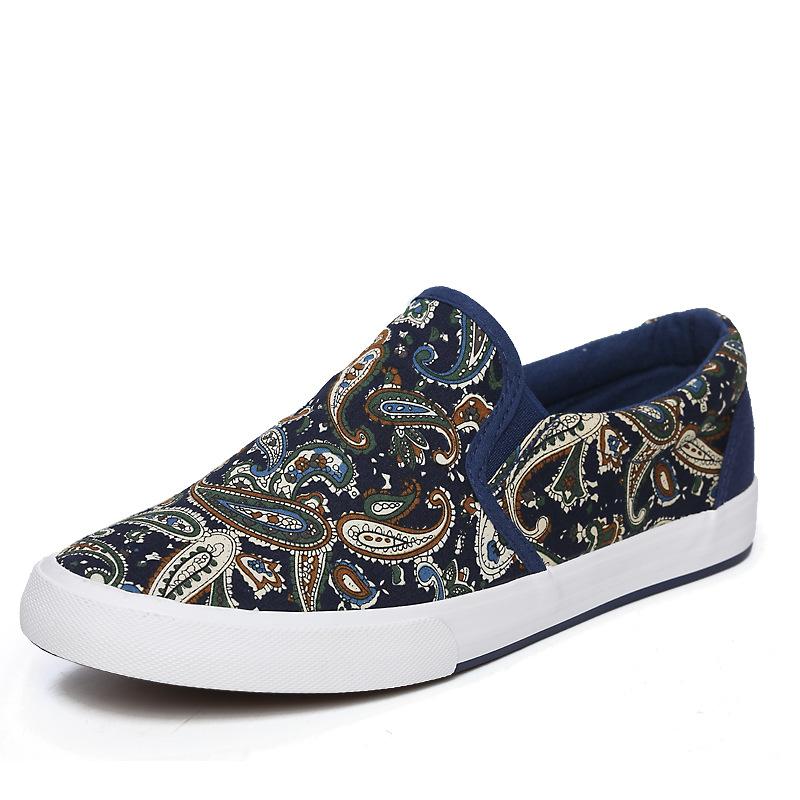 Fashion Shenxuanny New Spring Autumn Canvas Slip-On Shoes Men's Low To Help Breathable Flat Bottom Pattern Cloth Tide Shoes