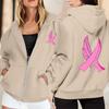 Women's Breast Sweatshirt Ribbon Breast Long Sleeve Hooded Pocket Casual Sweatshirt Jacket