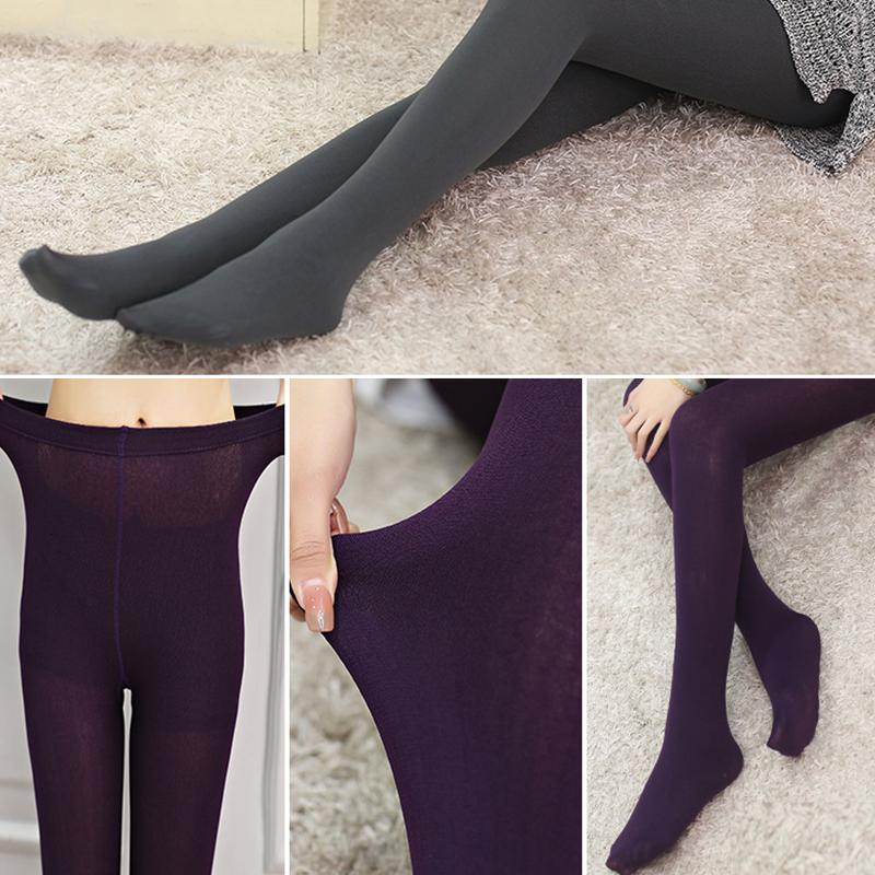 1Pair Women Thermal Full Foot Tights Warm Solid Color Winter Polyester Fiber Thick Fleece Lined Ladies Long Pants