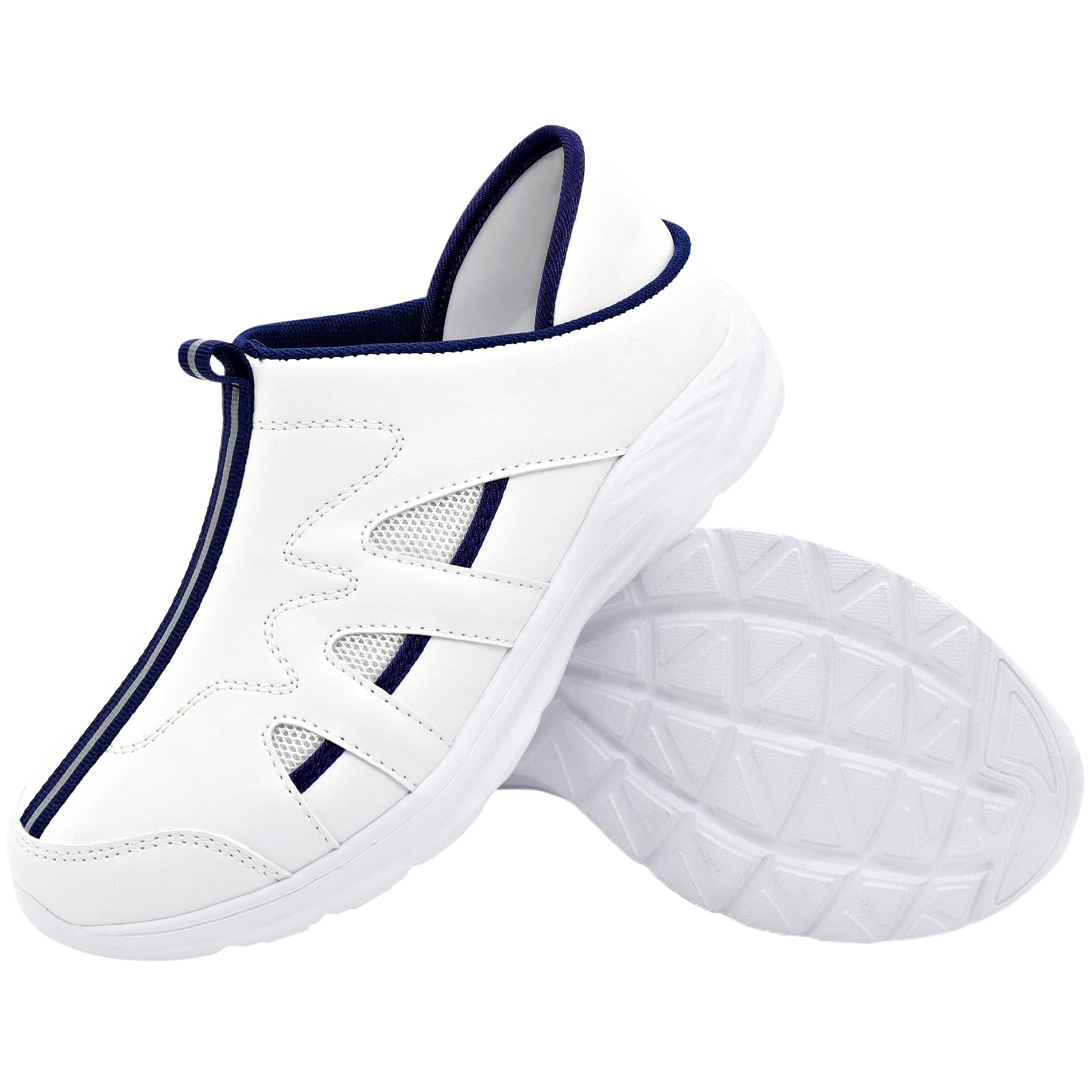 

La BEAUTE Women s White Nurse Shoes, Comfortable, 2-Way, Ultra Lightweight, Wide 3E, Suitable for Nursing, White/Blue, Size 24.0
