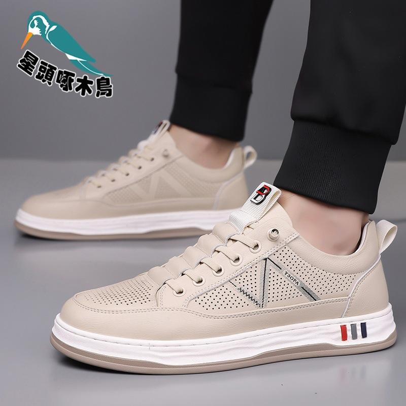 2025 summer new men's hollowed-out breathable lazy one-pedal casual leather sandals shoes