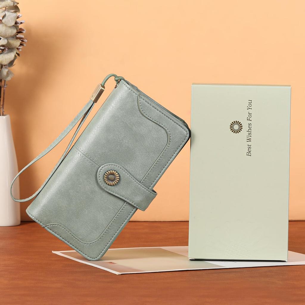 RNIEGA Women's Long Wallet, Large Capacity, Genuine Leather, Bill Compartment, Coin Purse, Card Case, Skimming Prevention, Stylish, Gift, Bifold