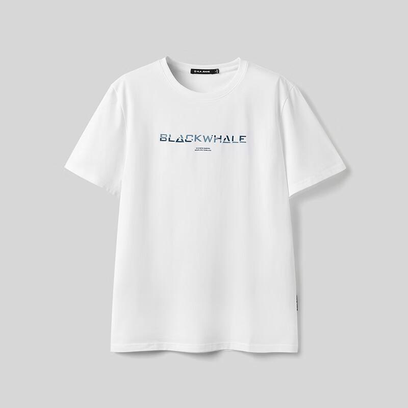 HLA Black Whale Men's Letter Print Short Sleeve T-Shirt