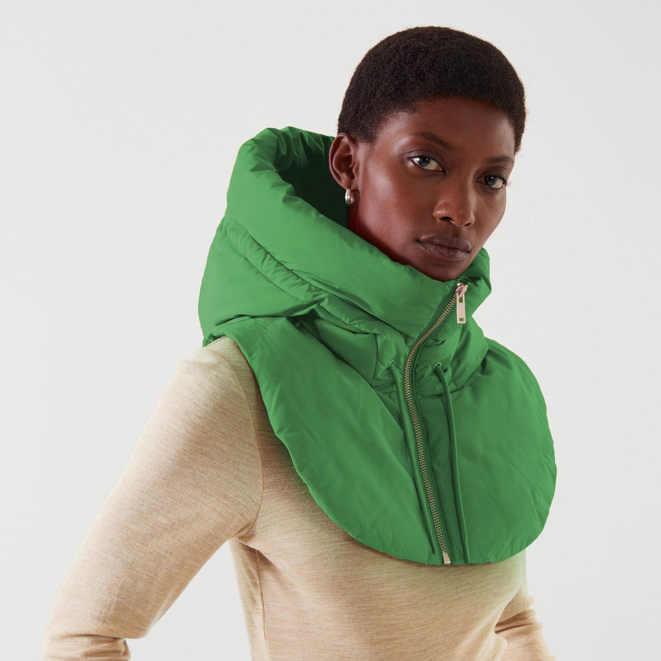 

Осень-зима ультралегкие пуховые шапки с капюшоном для женщин, теплая шапка-шарф с воротником-молнией, пальто-шарф, короткая майка L зелёный