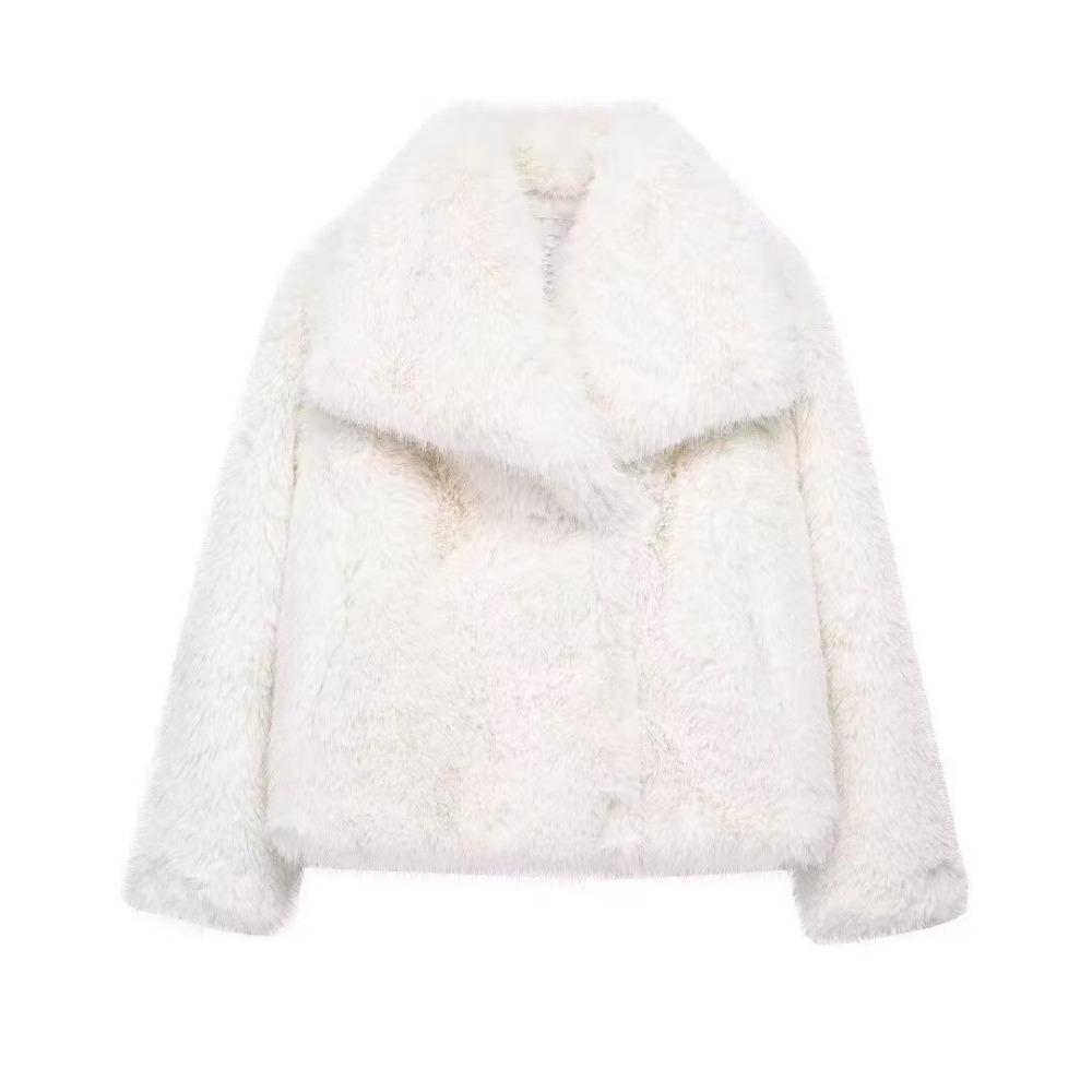 Faux Pelsfrakk for Kvinner Høst Vinter Plysjfrakker og Jakker Streetwear Yttertøy Langermet Varm Damefrakker