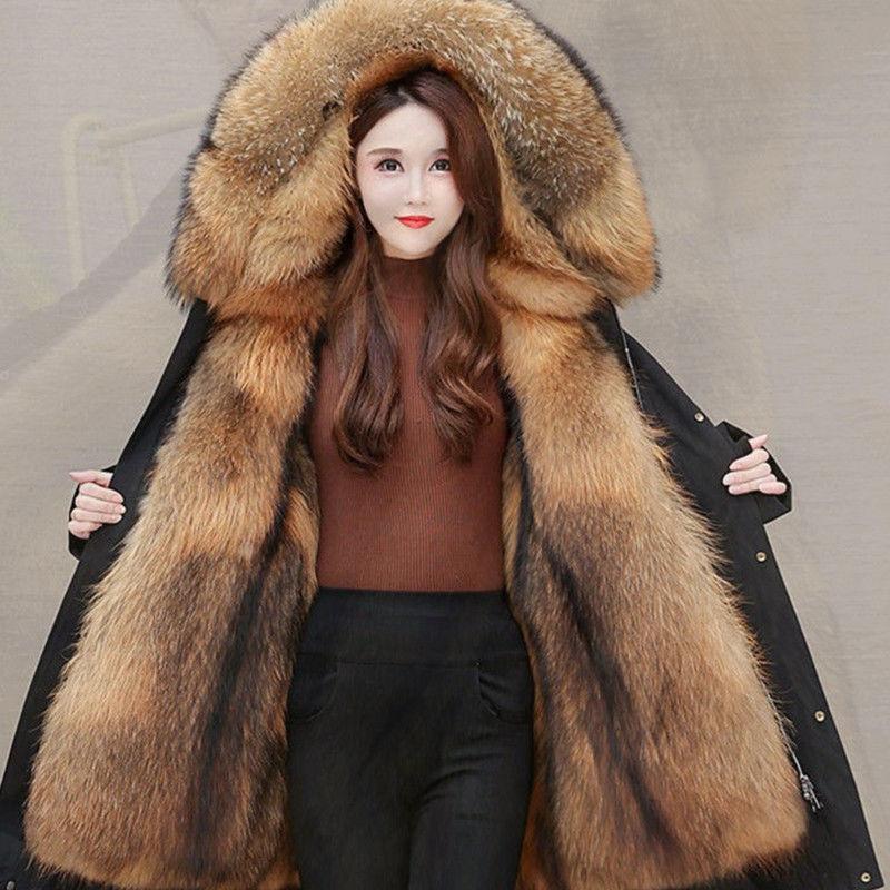 High Quality Fashion Autumn Winter Thickened Fur Liner and Detachable Design Women's Parka Warm Coat Red and Black Coat  Jacket