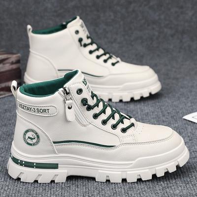Męskie buty wysokie za kostkę Casualowe buty skórzane Męskie sneakersy Sznurowane buty za kostkę Motocyklowe buty na platformie Zapatillas Hombre