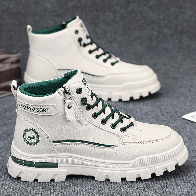 Mode Herr Högklackade Stövlar Mode Casual Läderstövlar Herr Sneakers Snörning Ankelstövlar Motorcykel Plattformsstövel Zapatillas Hombre