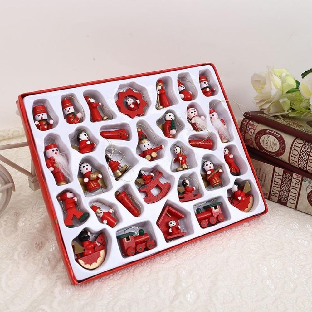 Multi Wooden Christmas Tree Decoration Small Pendant Cartoon Image Christmas Decorations Boxed Set DIY Wooden Ornaments