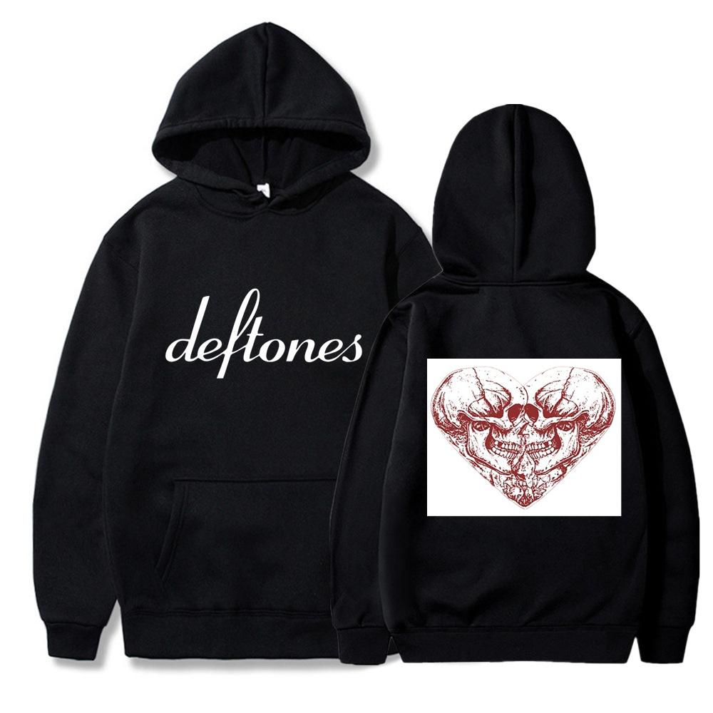 Deftones Hoodie Front Script Logo + Back Double Skull Heart Red Black Rock Band Merch Nu Metal 90s Vintage Unisex Top S