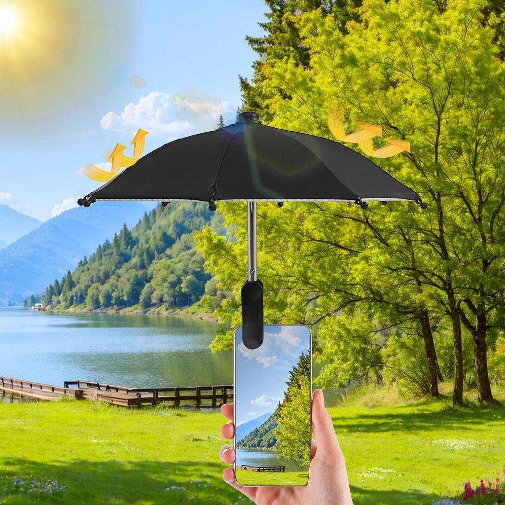 Phone Umbrella Sun Protection Phone Clip on Umbrella Angle Adjustable Anti-Reflective UV Protection Cover for Camping Outdoor