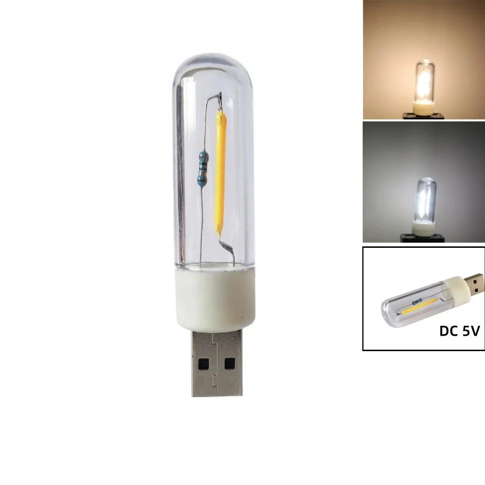 5V Mini LED COB Light Bulb Filament Portable Night Reading Lighting Lamp USB ChargTreasure Notebook Mobile Power Bulbs Hot Sell