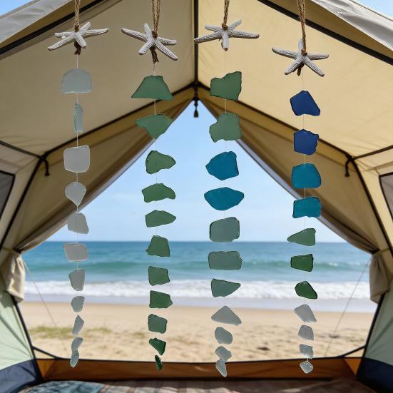 Dzwonek wietrzny ze szkła morskiego Ręcznie robiony wiszący Dzwonek wietrzny w stylu oceanicznym do dekoracji zewnętrznego ogrodu, domu przy plaży, domu, patio