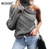 Autumn New Spring Multi Color Twist Pattern Sweater Women Knitted Off Single Shoulder Women Sweaters Pullover