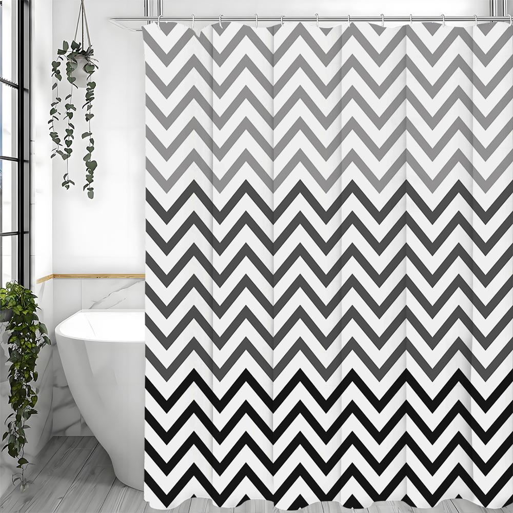 Black Gradient Wave Line Geometric Modern Minimalist Shower Curtain, Bathroom Decorative Shower Curtain, Waterproof Shower Curta