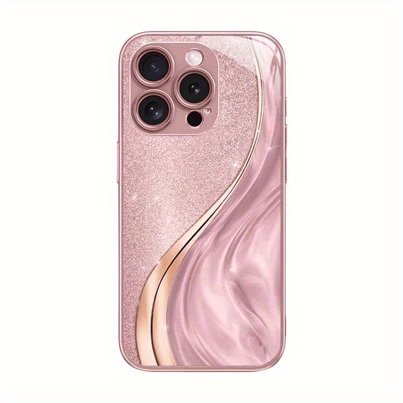 Pink crystal flowing sand pattern design glass phone case suitable for iPhone 17 16 15 14 13 12 11Pro/Max/Plus scratch resistant