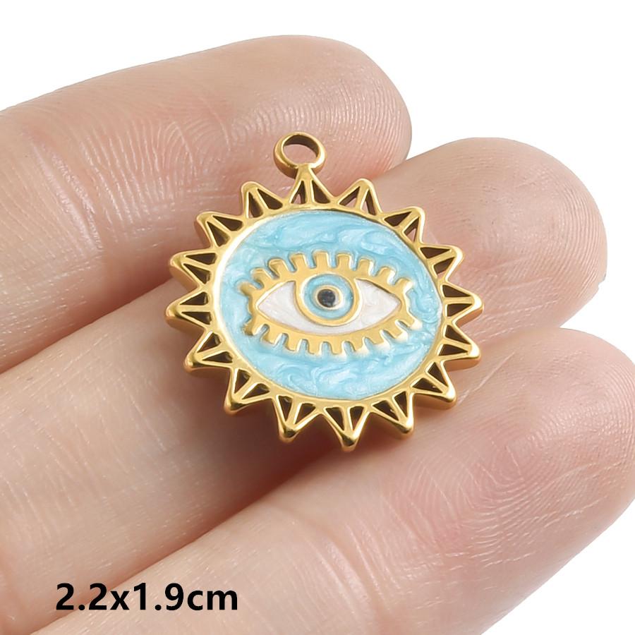 Hand Drip Oil Blue Sun Eye Pendant Rhinestone Stainless Steel Evil/Turkish Eye Charms For Jewelry Making Supplies Charm Material