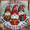 3D Christmas Gnomes Round Metal Wall Sign, Rustproof Waterproof Home Decor Art for Living Room Bedroom Kitchen Bathroom