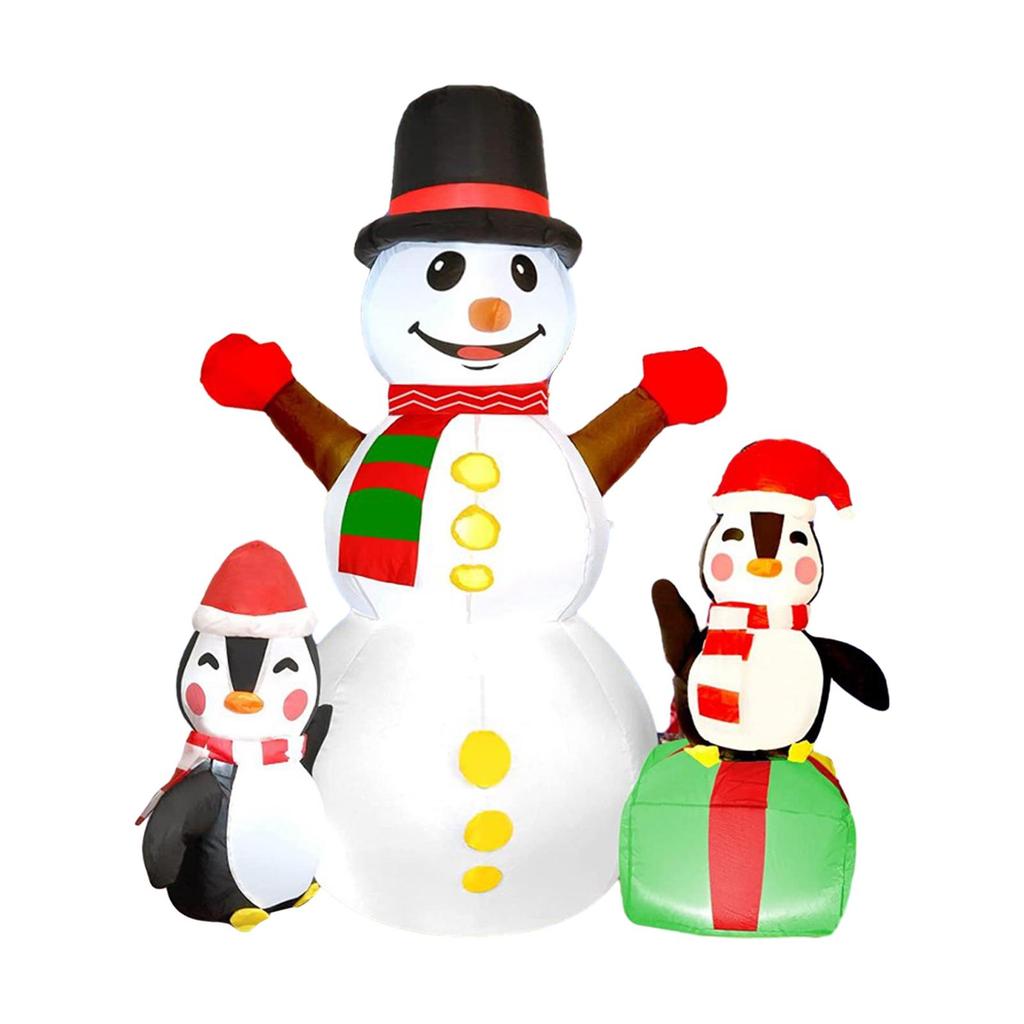 Christmas Inflatable Snowman with Two Cute Penguins Luminous Toy Ornament Large Snow Man Xmas