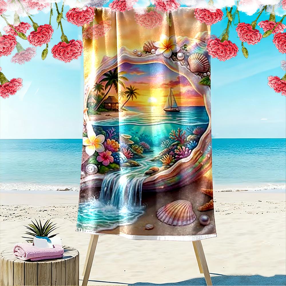 Tropical Sunset Seashell Design Beach towel quick-drying for travel outdoor sports jogging beach and swimming