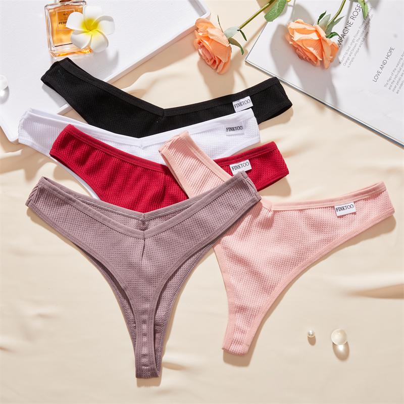 FINETOO 7Pcs Women Cotton Thongs Clothing Comfortable Waffle G-string Panties Female Low-Rise T-Back Underwear Bikini Lingerie