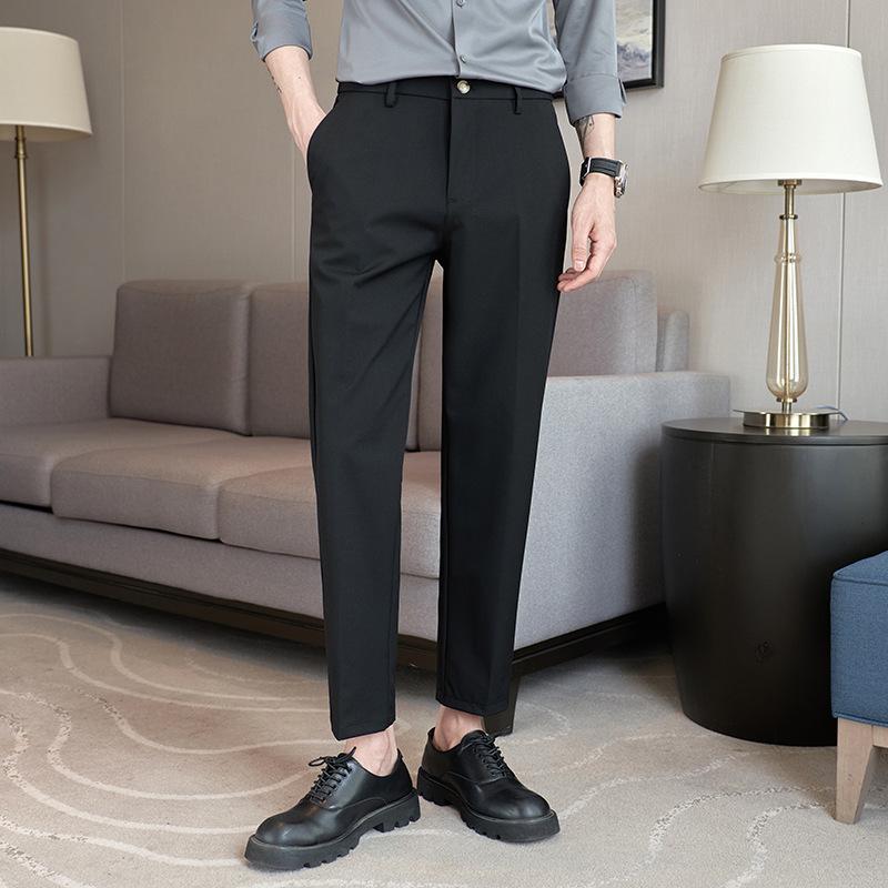 Douyin Quality Men's Casual Nine-point Pants, Ruffian Handsome Trend Small Straight Pants, Elastic Elastic Casual Pants At the Back Waist