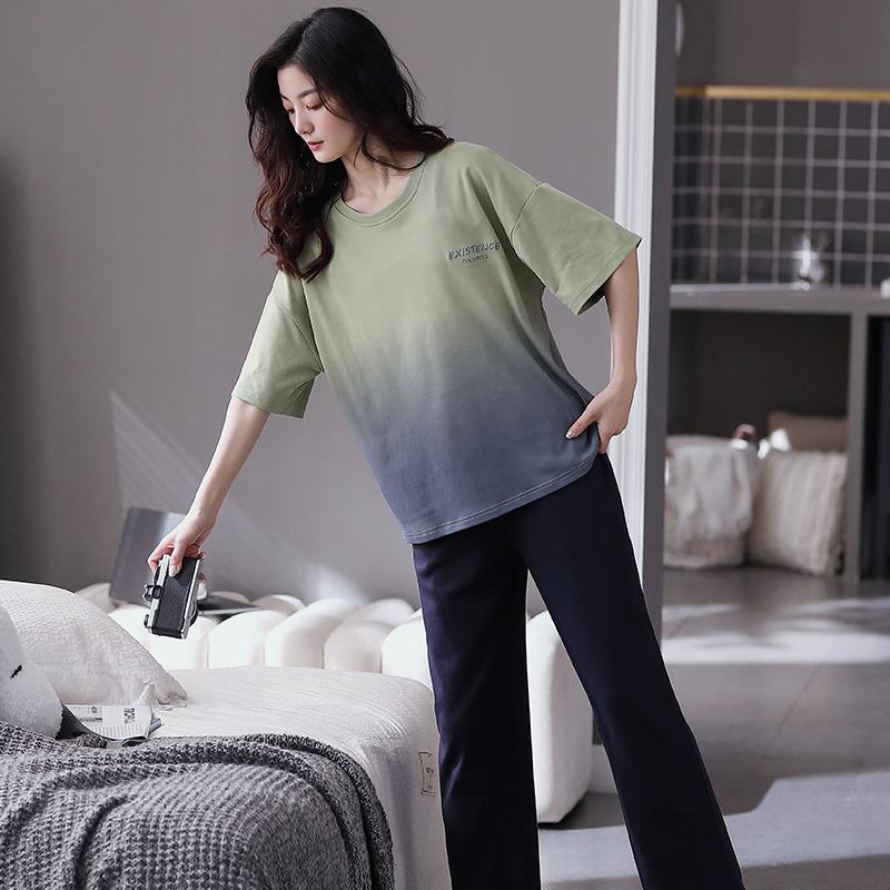 2024 Women's Summer Pajama Set: Pure Cotton, Short Sleeve, Long Pants - Lightweight and Casual for Indoors or Outdoors