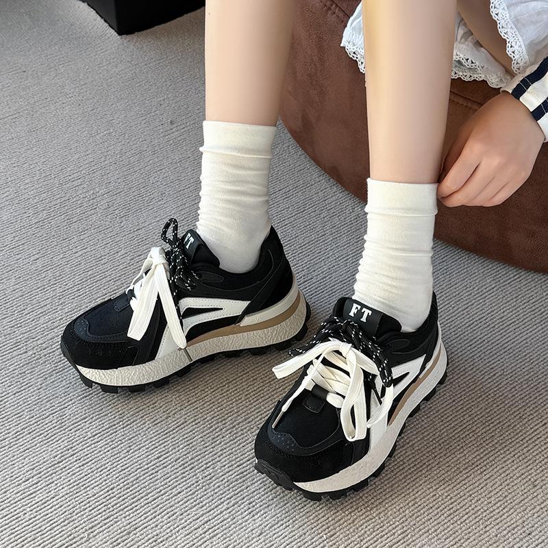 Red Thin German Training Shoes Women's Inner Height Increase of 6cm Spring and Autumn Thick Sole Versatile Small Trend Sports and Leisure Shoes