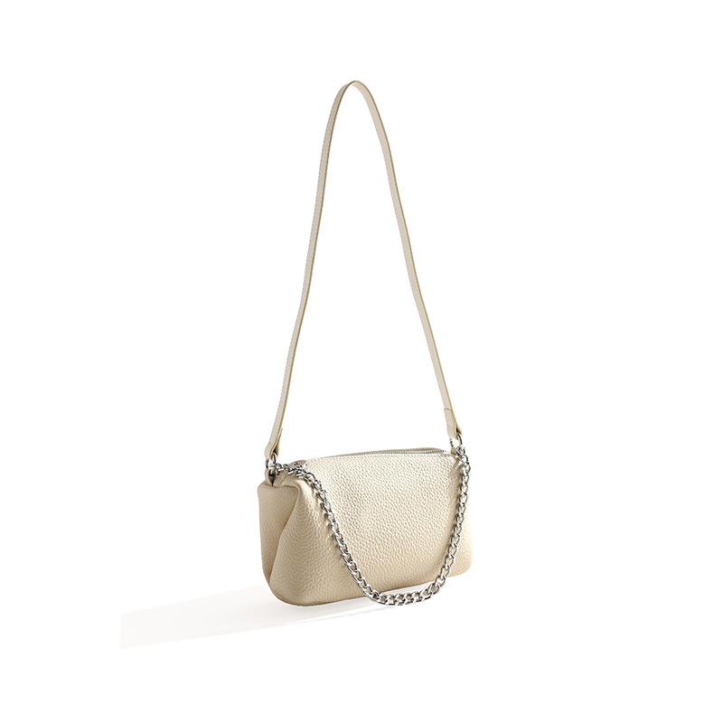 Genuine Leather Women's Bag Slanted Zipper Round Bag High-end Single-shoulder Bag Chain Handbag