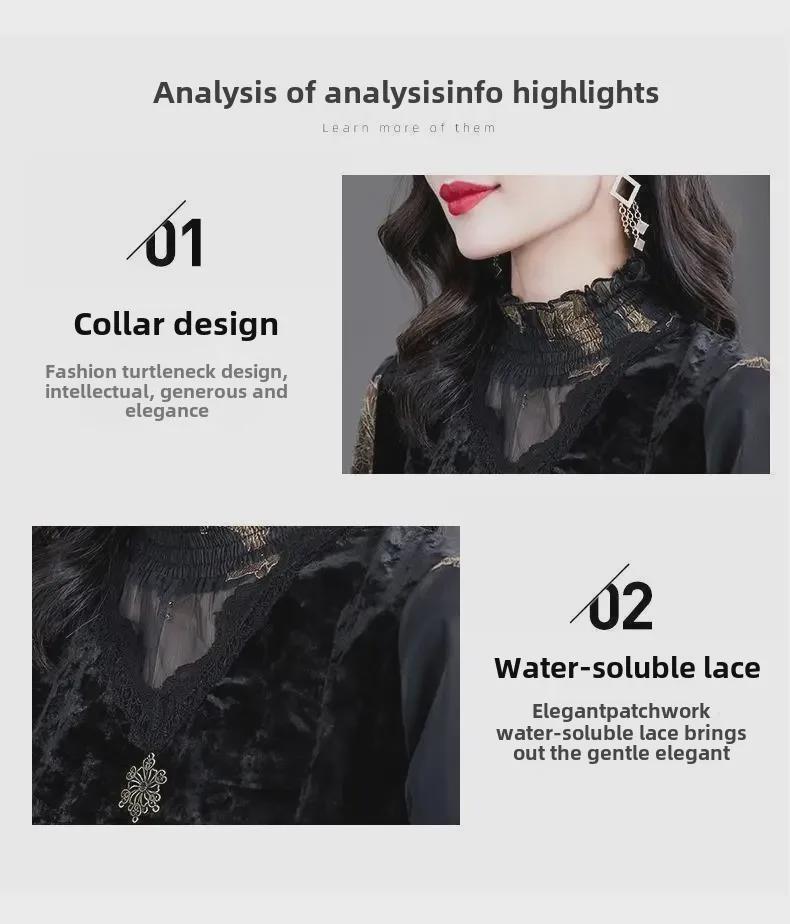 Elegant Velvet Lace Trim Plus Size Women's Top - 2024 Spring Collection