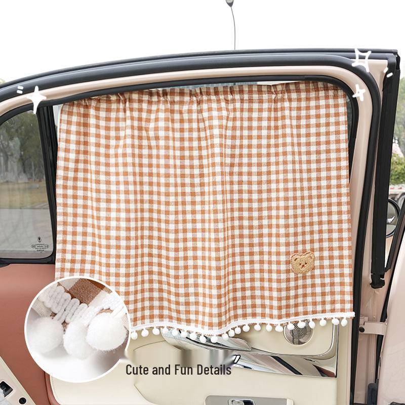 Little Bear Cartoon Cotton Car Sun Shade Curtain: Universal Heat Insulation and Sun Protection for Summer