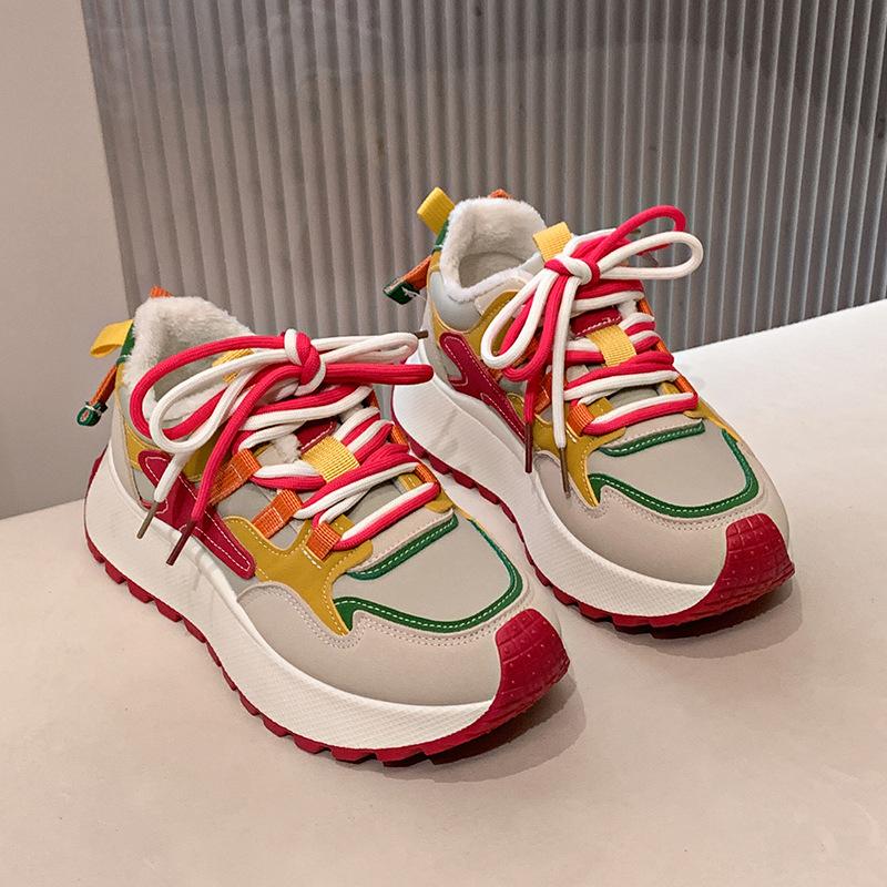 

New velvet dad shoes women s 2025 winter new heightening casual breathable thick sole color matching travel versatile shoes tide 35