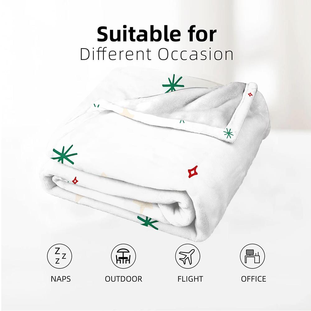 Xmas Light Holly Anime Cartoon Flannel Blanket Soft Warm Throw for Bedroom Sofa Car Kids Holiday Gift