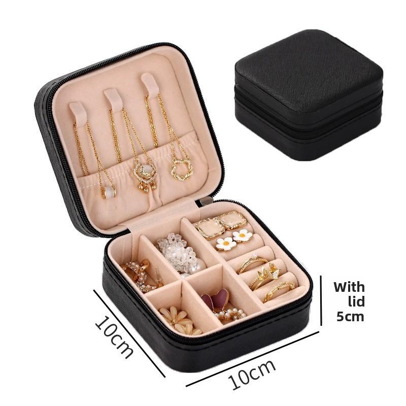 

Portable jewelry box for earrings, rings, and necklaces, small and exquisite home decoration box, zippered small square box 10-10-5 чёрный