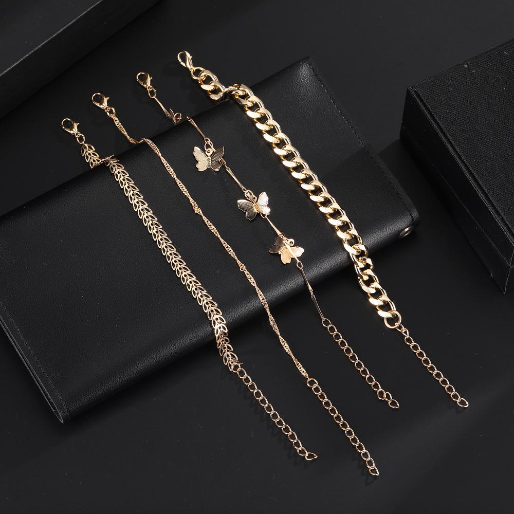 Combination Jewelry, Fashionable Golden Butterfly Adjustable Thickness Combination 4 Bracelets