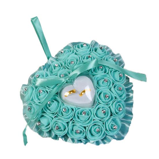 Boîte à bagues de mariage incrustée de Faux Rose en forme de cœur, support de rangement, coussin