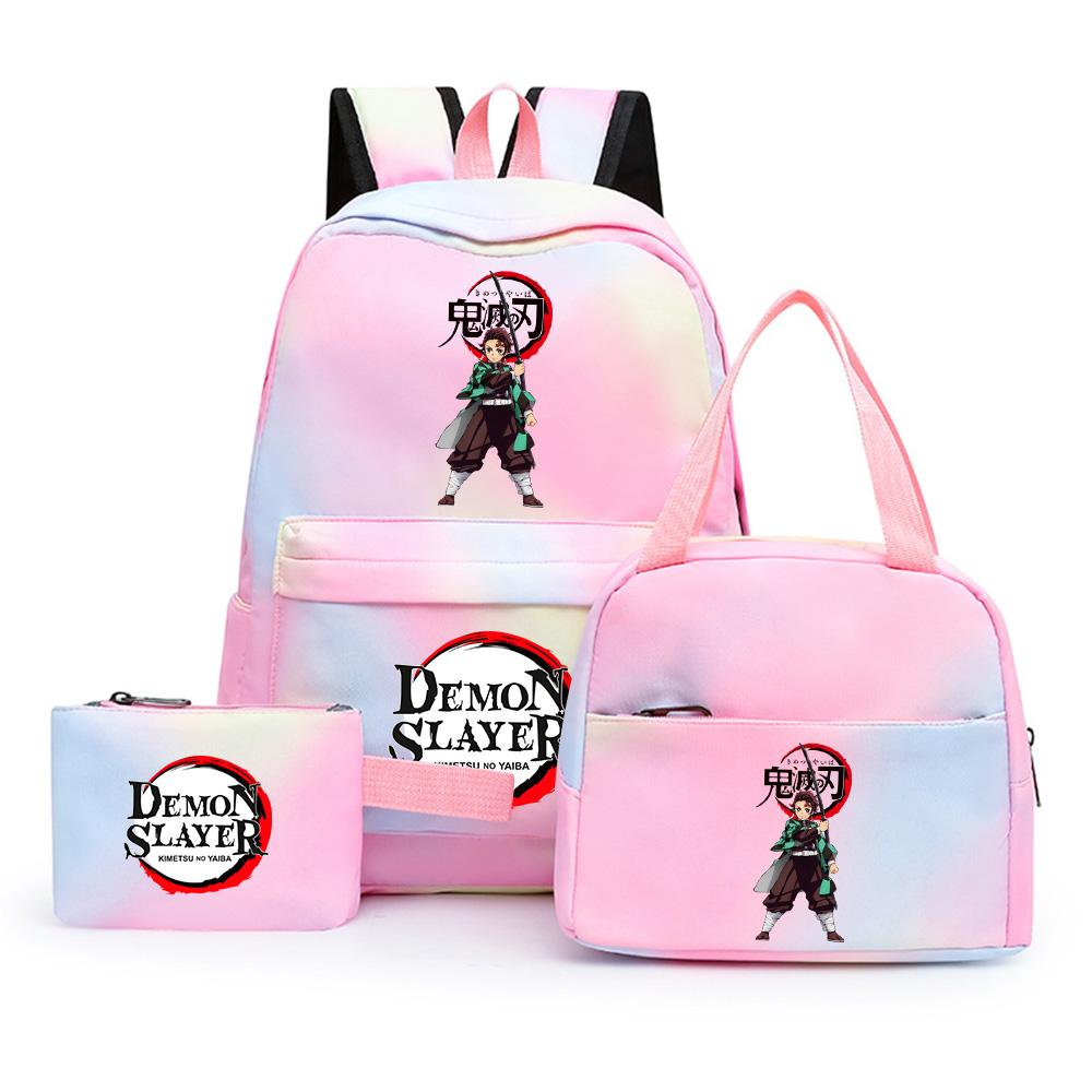 3Pcs/set Anime Demon Slayer Printed Backpack with Shoulder Bag Pengcil Case for Teenager Large Capacity Waterproof Bookbag Back To School Gift